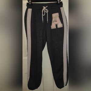 Women's Gray A Sweatpants w/Pink, White, & Tan Stripe down the side. Size Sm